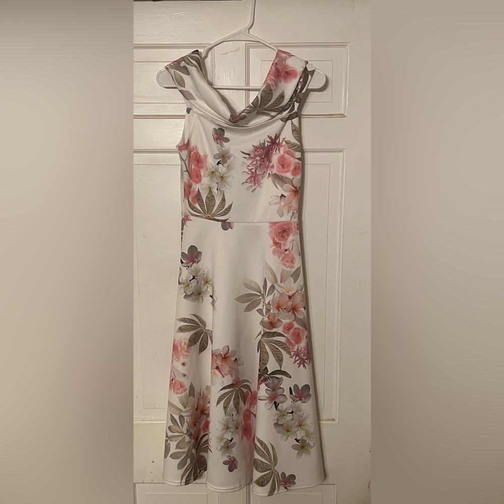 Chic Strapless Floral Dress - Pink and Cream